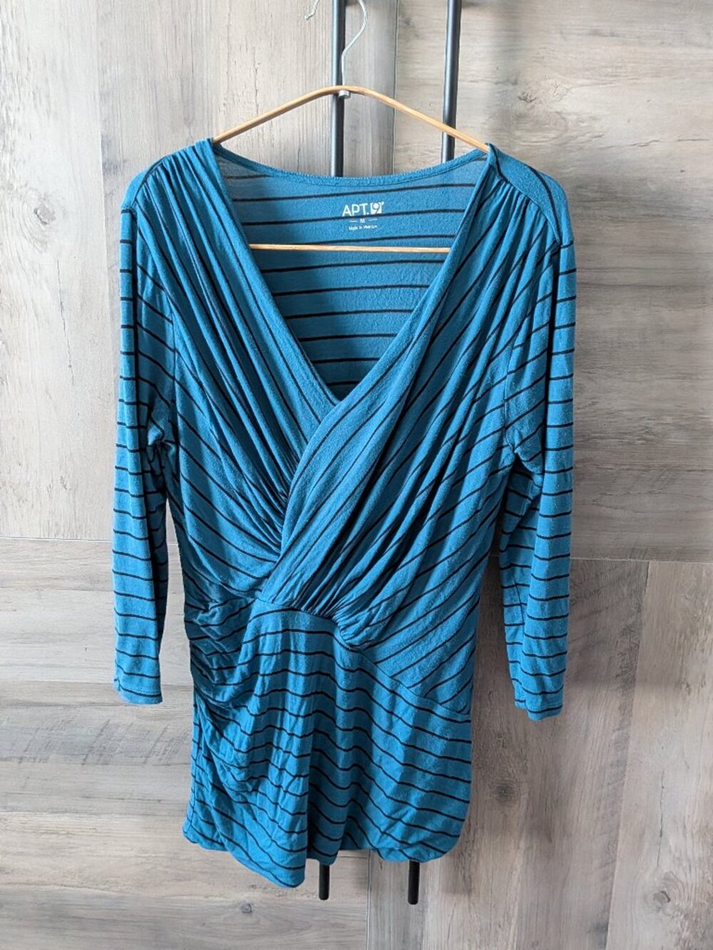 Apt 9 Women's 3/4 sleeve tunic, asymmetrical lines, ruched, stripped